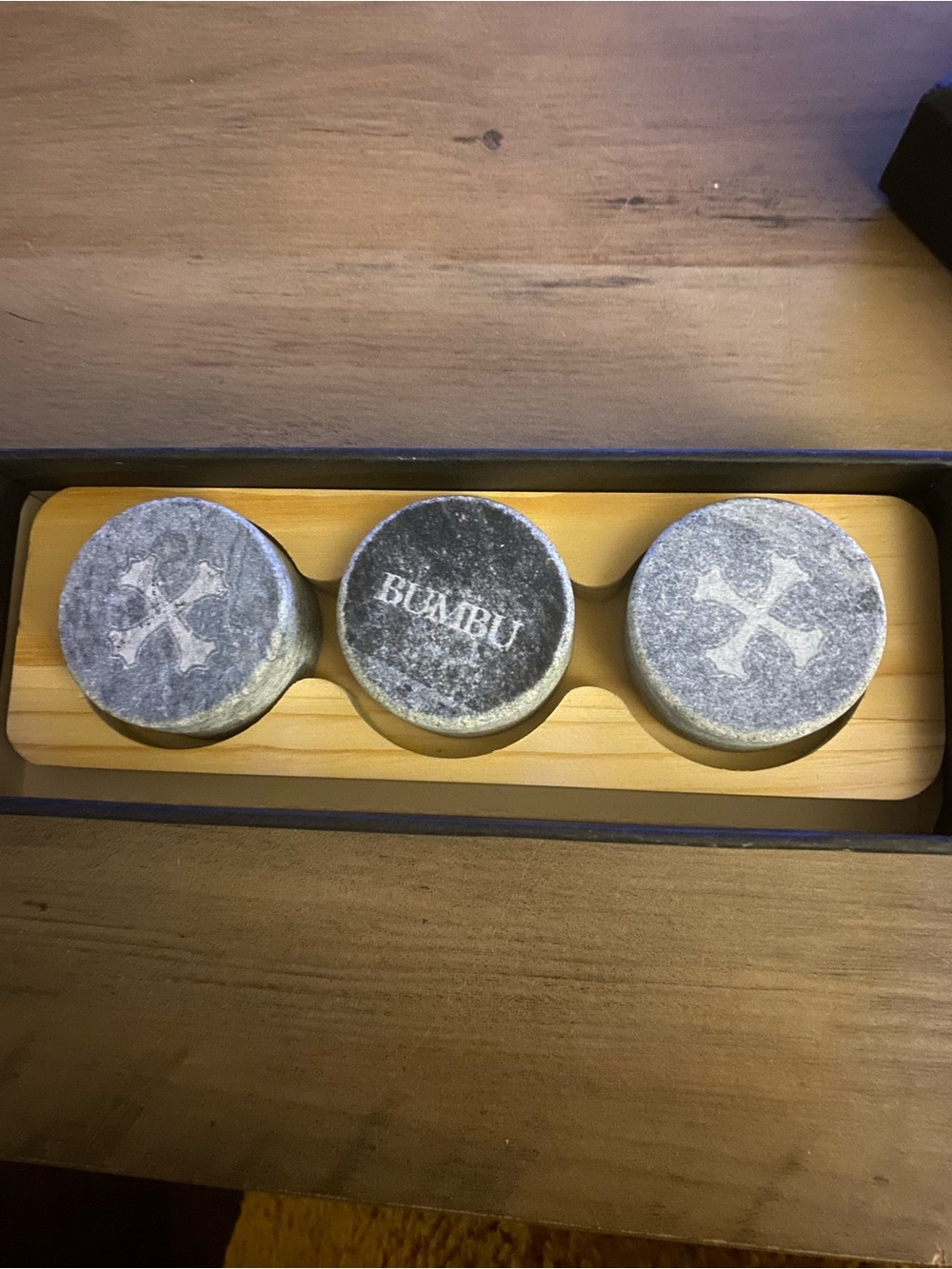 Gray Marble Whiskey Chilling Stones with Bamboo Tray - Set of 3